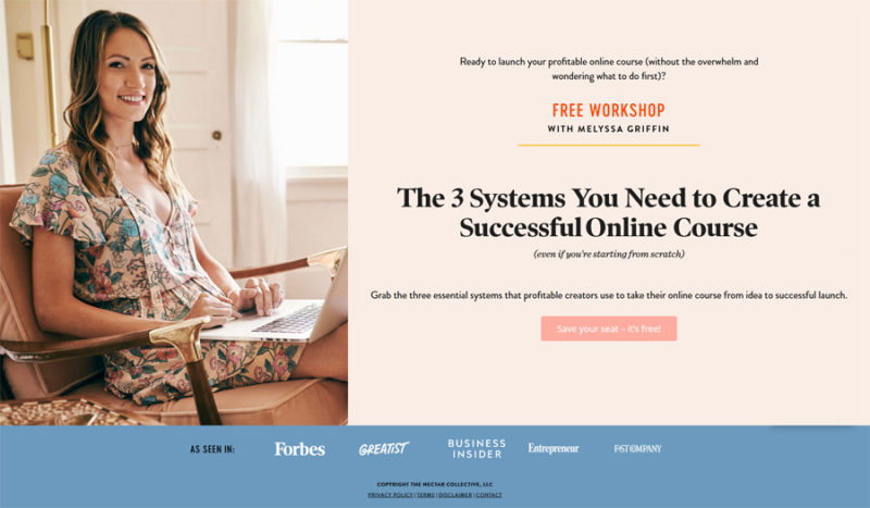 The Profitable Creator Workshop landing page